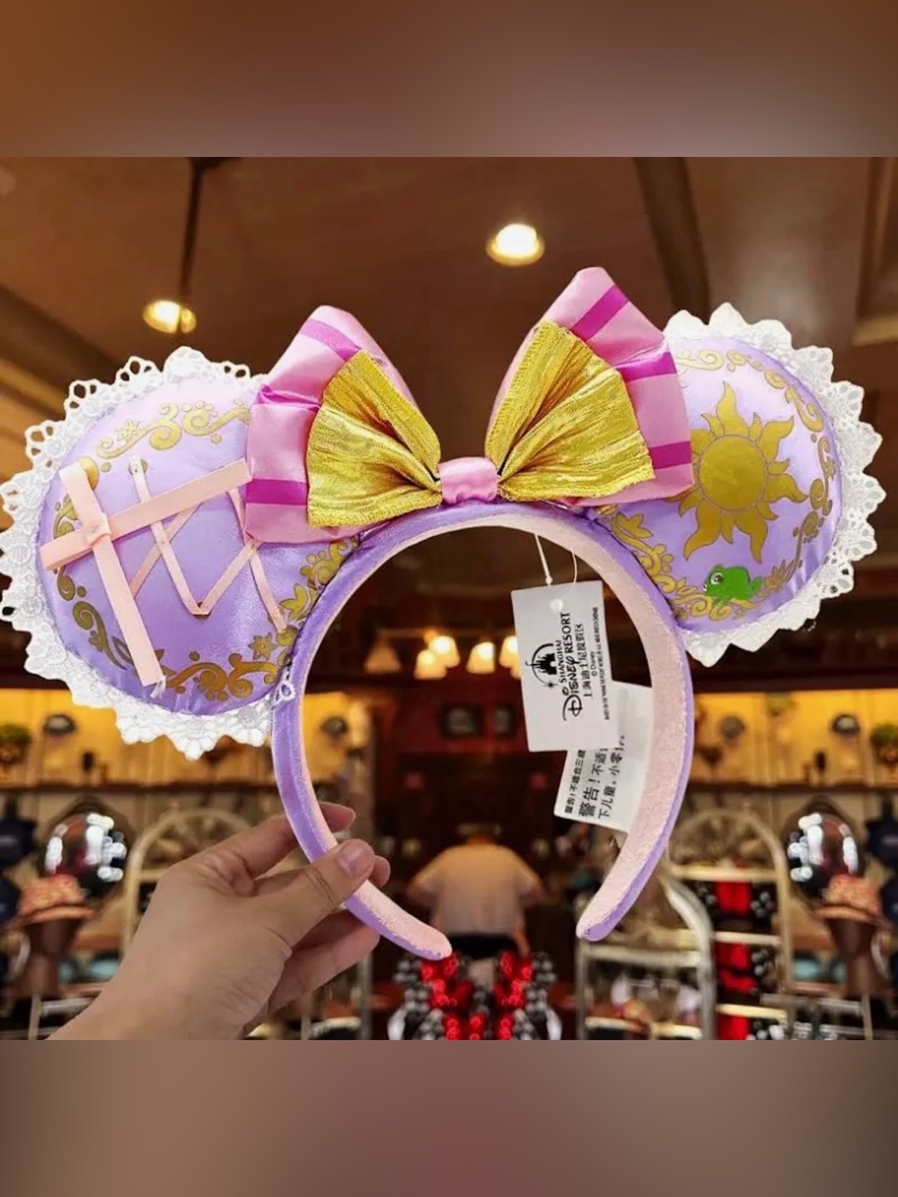 Disney Lavender and Pink Rapunzel-Inspired Kids Ear Headband with Gold Bow